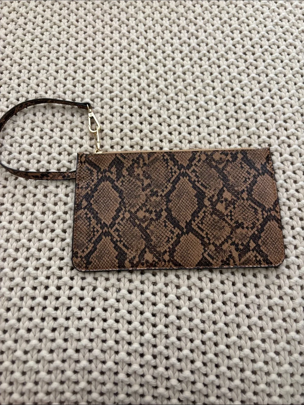 Steve Madden Brown Snake-Print Wristlet Clutch